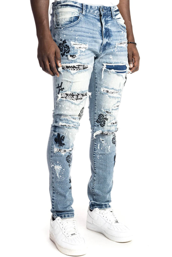 Smoke Rise Ripped And Repair Embroidered Denim - ECtrendsetters