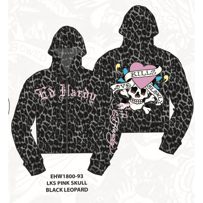 Ed Hardy Pink Skull Front Zip Hoodie - Urban Streetwear