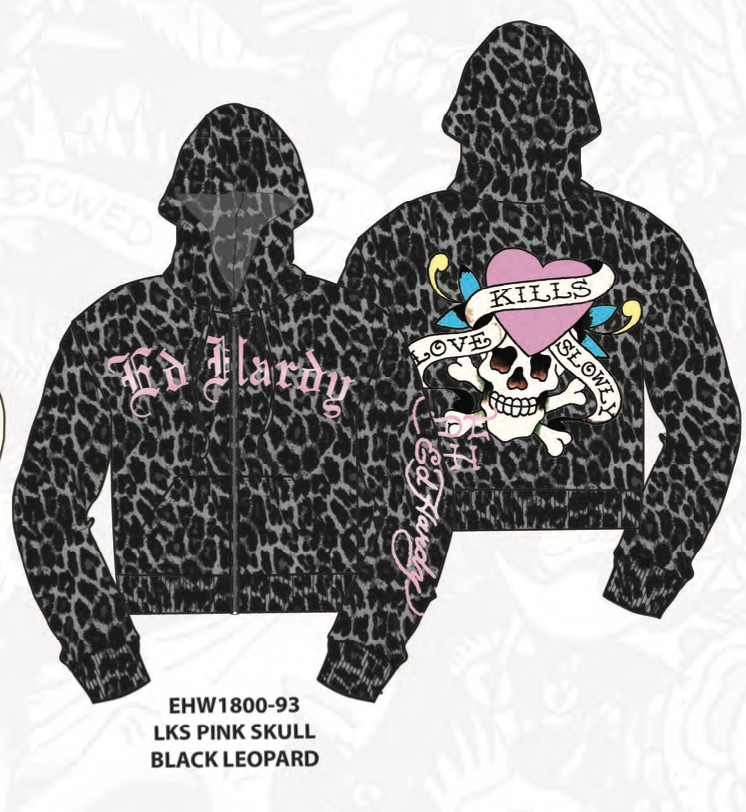 Ed Hardy lks pink skull front zip hoodie by ED HARDY
