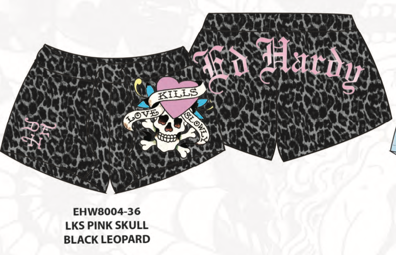 Ed Hardy lks pink skull fleece short by ED HARDY