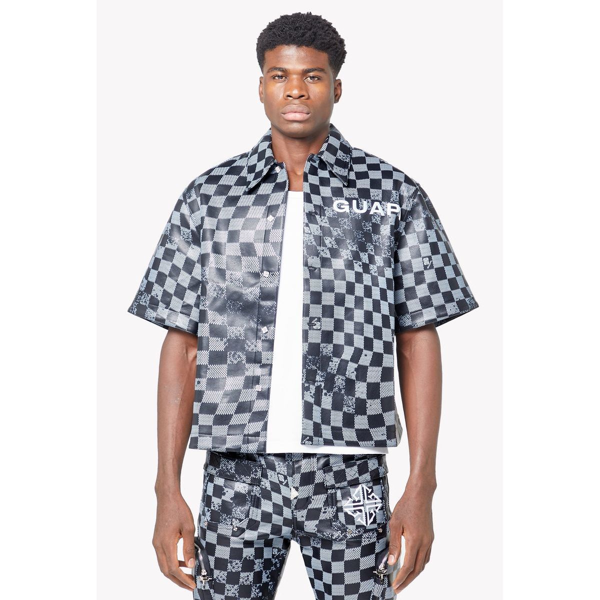 Guapi obsidian checkerboard leather shirt - SHIRT S/S - Cityswagusa.com