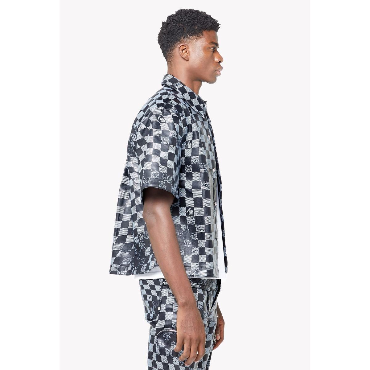 Guapi obsidian checkerboard leather shirt - SHIRT S/S - Cityswagusa.com