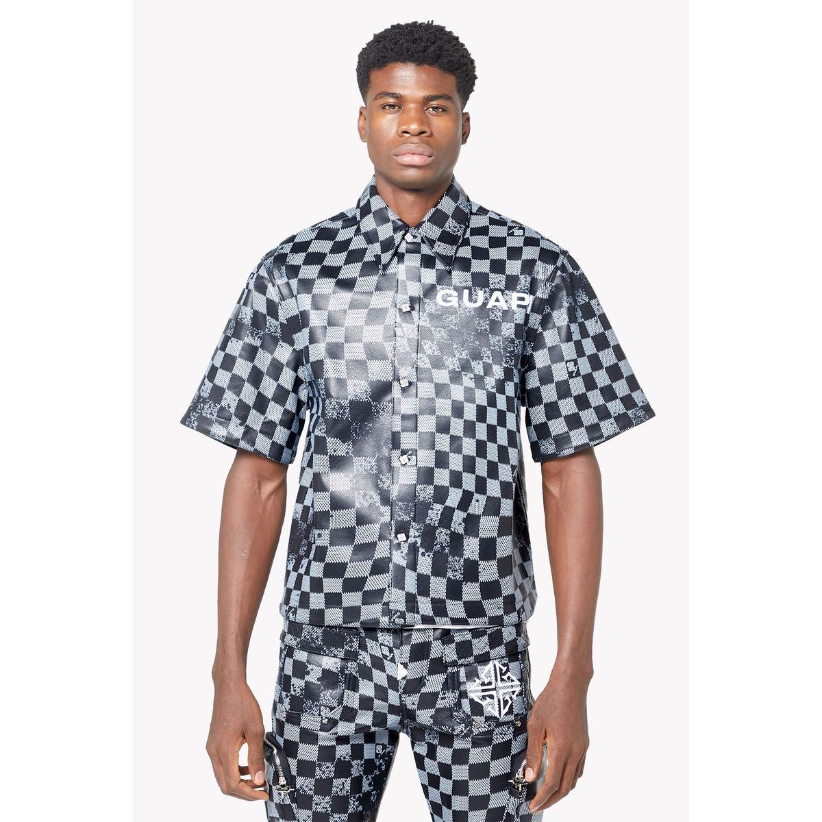 Guapi obsidian checkerboard leather shirt - SHIRT S/S - Cityswagusa.com