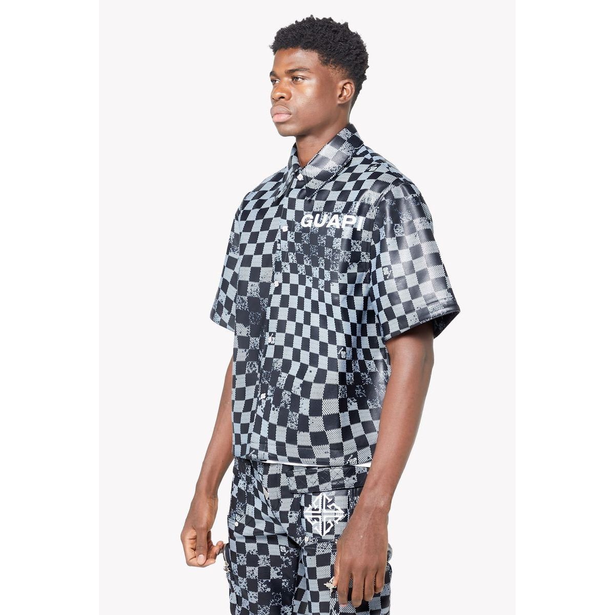 Guapi obsidian checkerboard leather shirt - SHIRT S/S - Cityswagusa.com