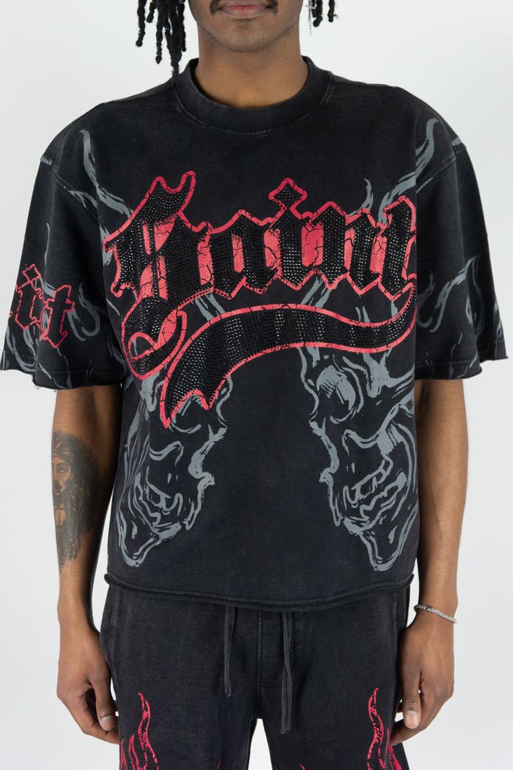 Rebel Minds saint rhinestone crop t-shirt by REBEL MINDS