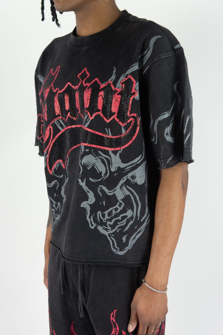 Rebel Minds saint rhinestone crop t-shirt by REBEL MINDS