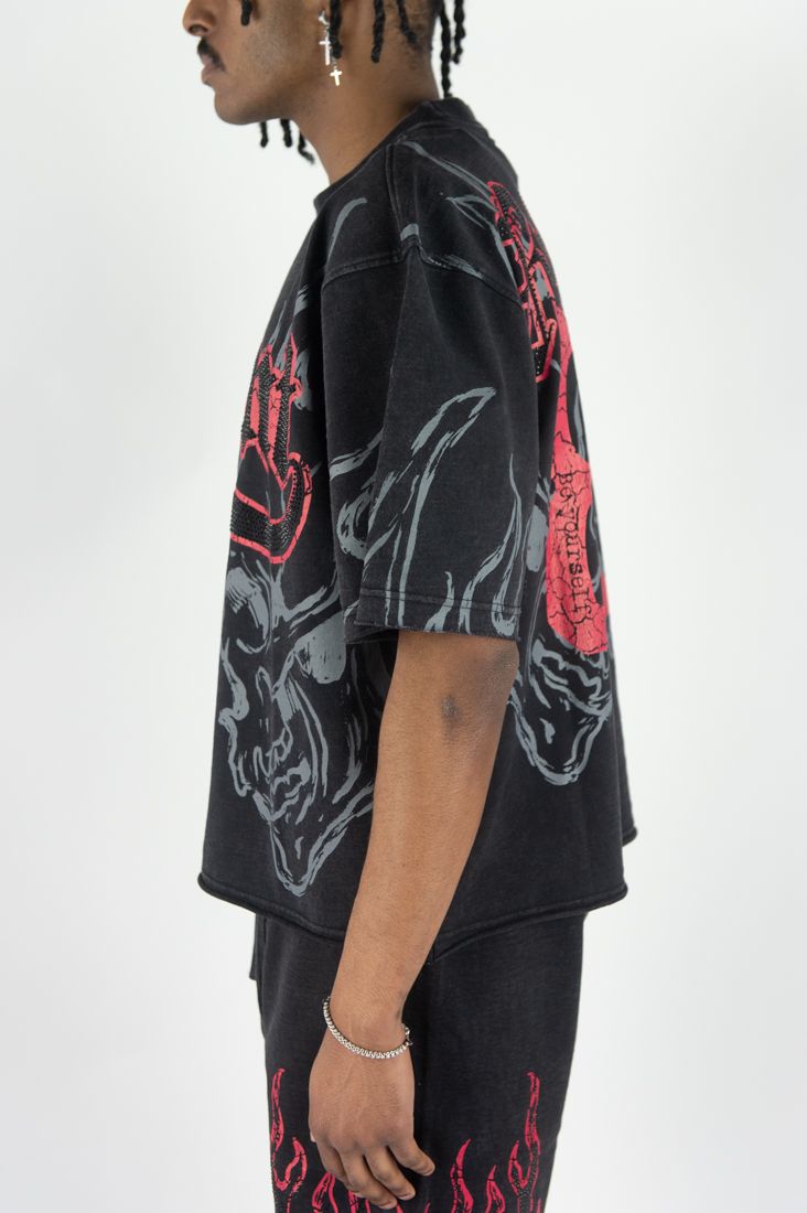 Rebel Minds saint rhinestone crop t-shirt by REBEL MINDS