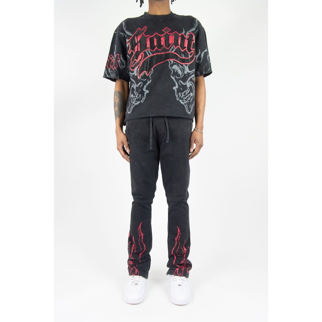 Rebel Minds saint rhinestone flared sweatpants by REBEL MINDS