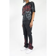 Rebel Minds saint rhinestone flared sweatpants by REBEL MINDS