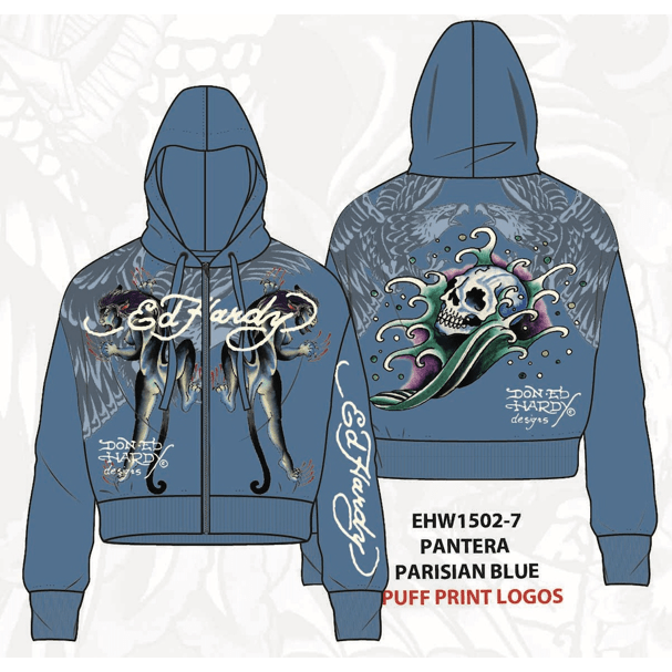 Ed Hardy pantera puff print zip up hoodie by ED HARDY