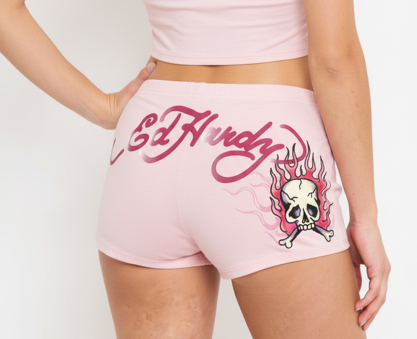 Ed Hardy pink flame booty biker short by ED HARDY