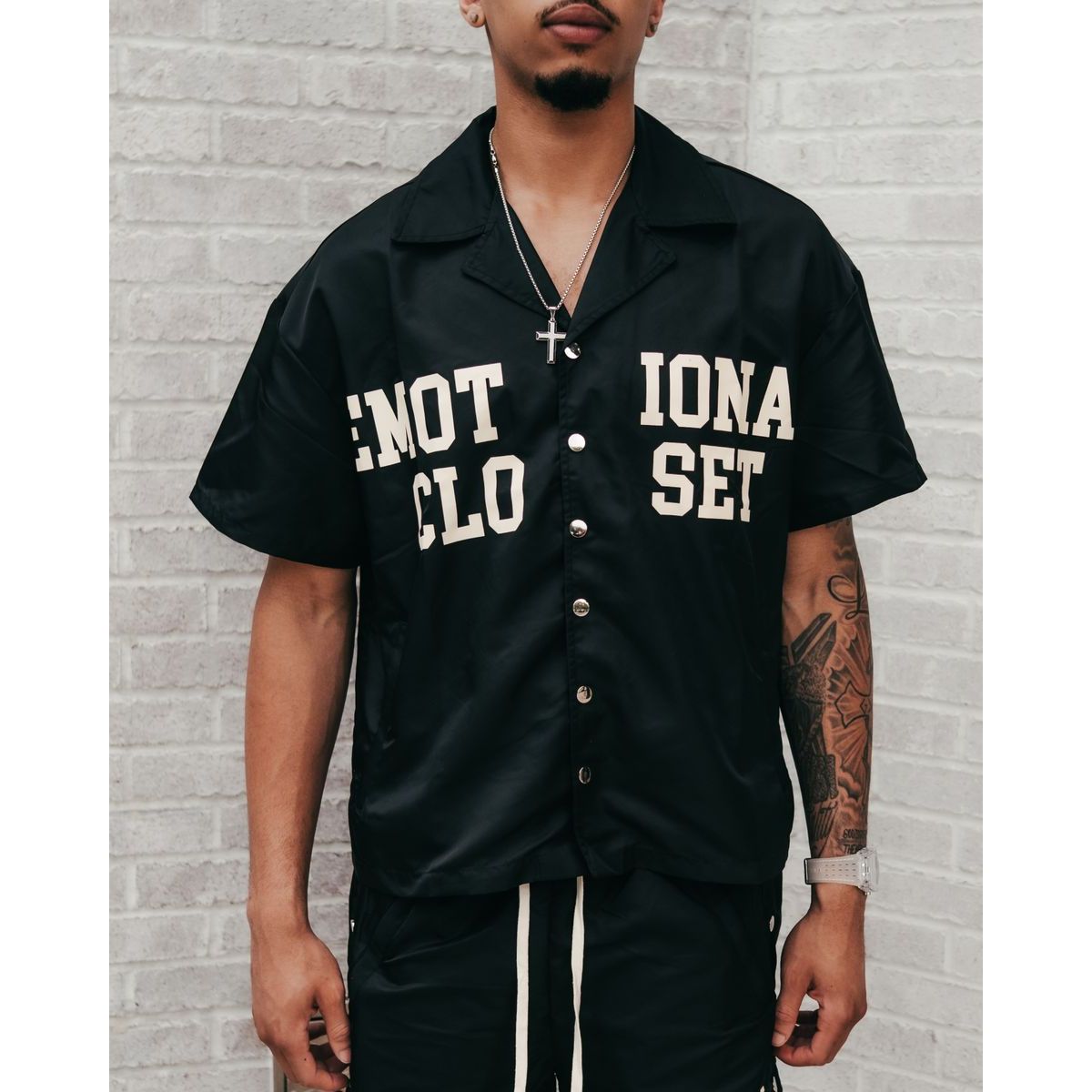 Mixed Emotion backyard nylon button up shirt - SHIRT S/S - Cityswagusa.com