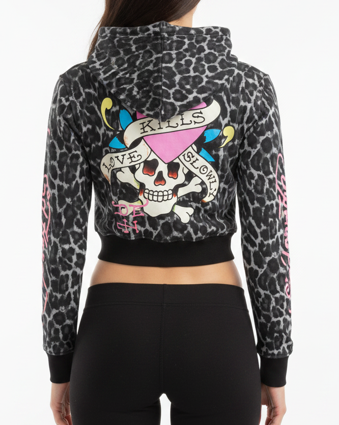 Ed Hardy lks pink skull front zip hoodie by ED HARDY