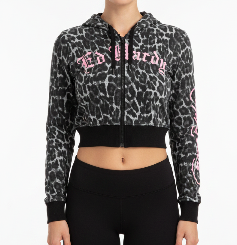 Ed Hardy lks pink skull front zip hoodie by ED HARDY