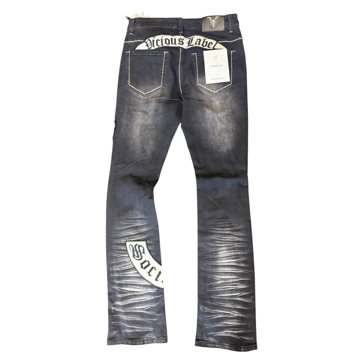 Vicious embroidered patches flare denim by VICIOUS DENIM