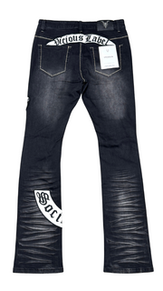 Vicious embroidered patches flare denim by VICIOUS DENIM