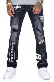 Vicious embroidered patches flare denim by VICIOUS DENIM
