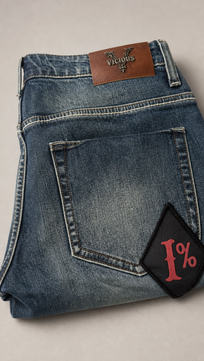Vicious premium all over patches flare denim by VICIOUS DENIM
