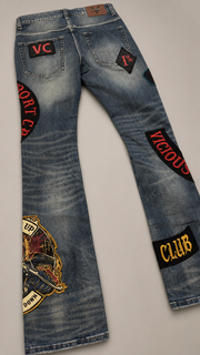 Vicious premium all over patches flare denim by VICIOUS DENIM