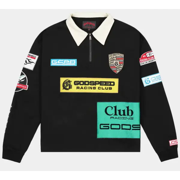 Godspeed racing club longsleeve quarter zip polo shirt - SMALL / BLACK - SHIRT L/S