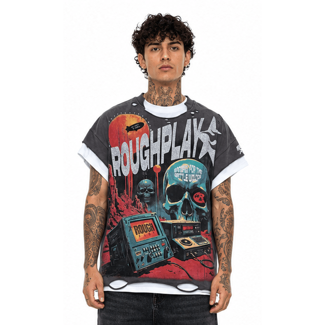 Rough play cutoff sleeves radio t-shirt - T-SHIRT - Cityswagusa.com