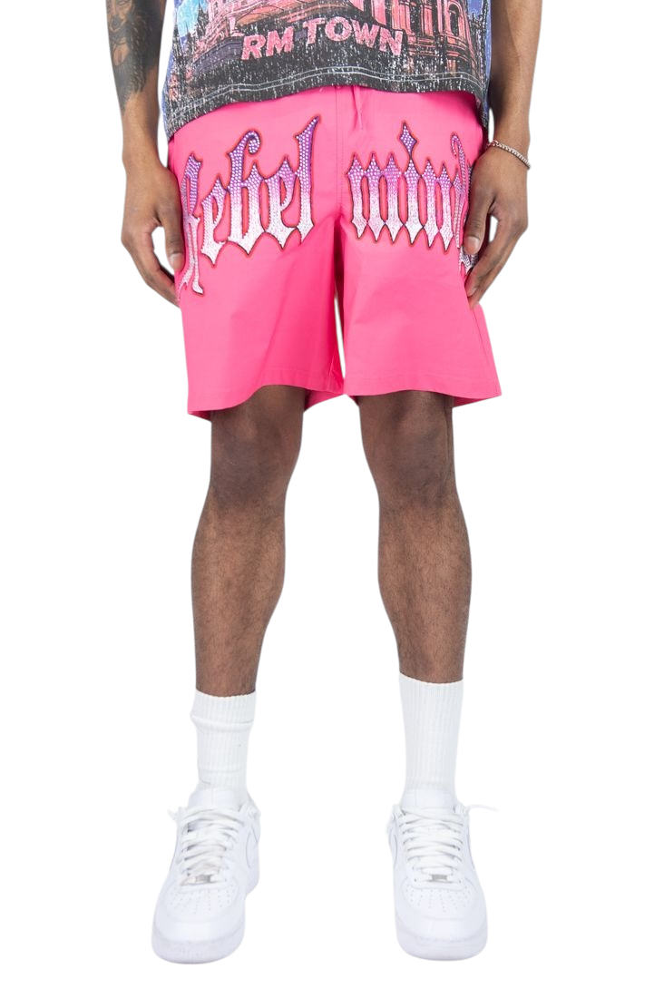 Rebel Minds rm town rhinestone nylon shorts by REBEL MINDS