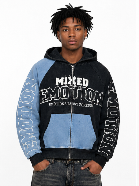Mixed emotion split decision zip up hoodie by MIXED EMOTION