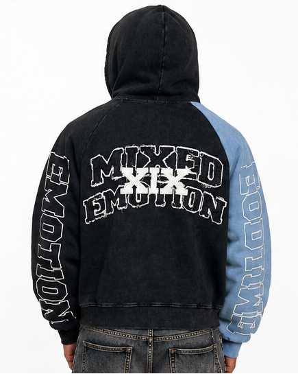 Mixed emotion split decision zip up hoodie by MIXED EMOTION
