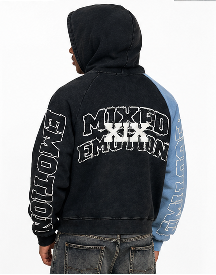 Mixed emotion split decision zip up hoodie by MIXED EMOTION