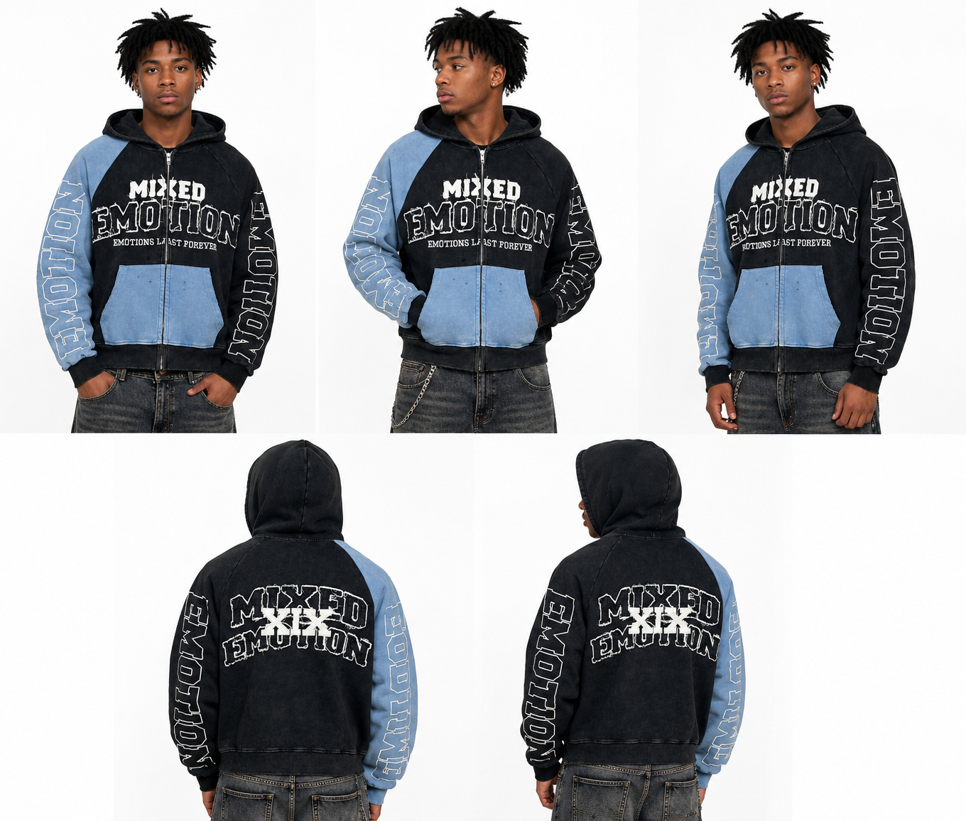 Mixed emotion split decision zip up hoodie by MIXED EMOTION