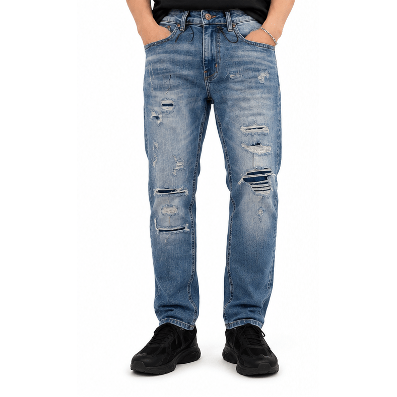 M.society slim straight fit rip and repair denim, - DENIM - Cityswagusa.com