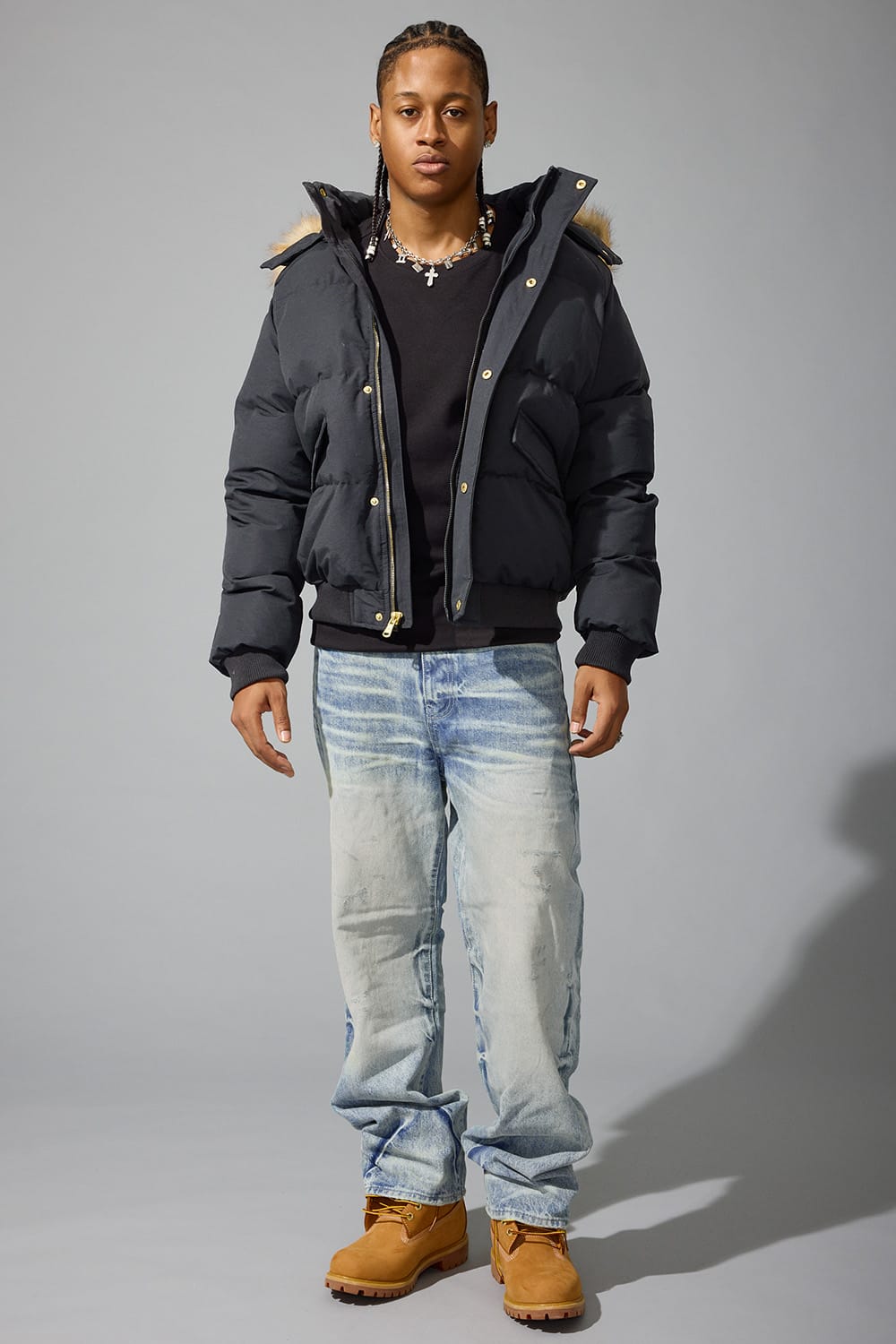 Jordan craig cross body bomber with black fur jacket - JACKET - Cityswagusa.com
