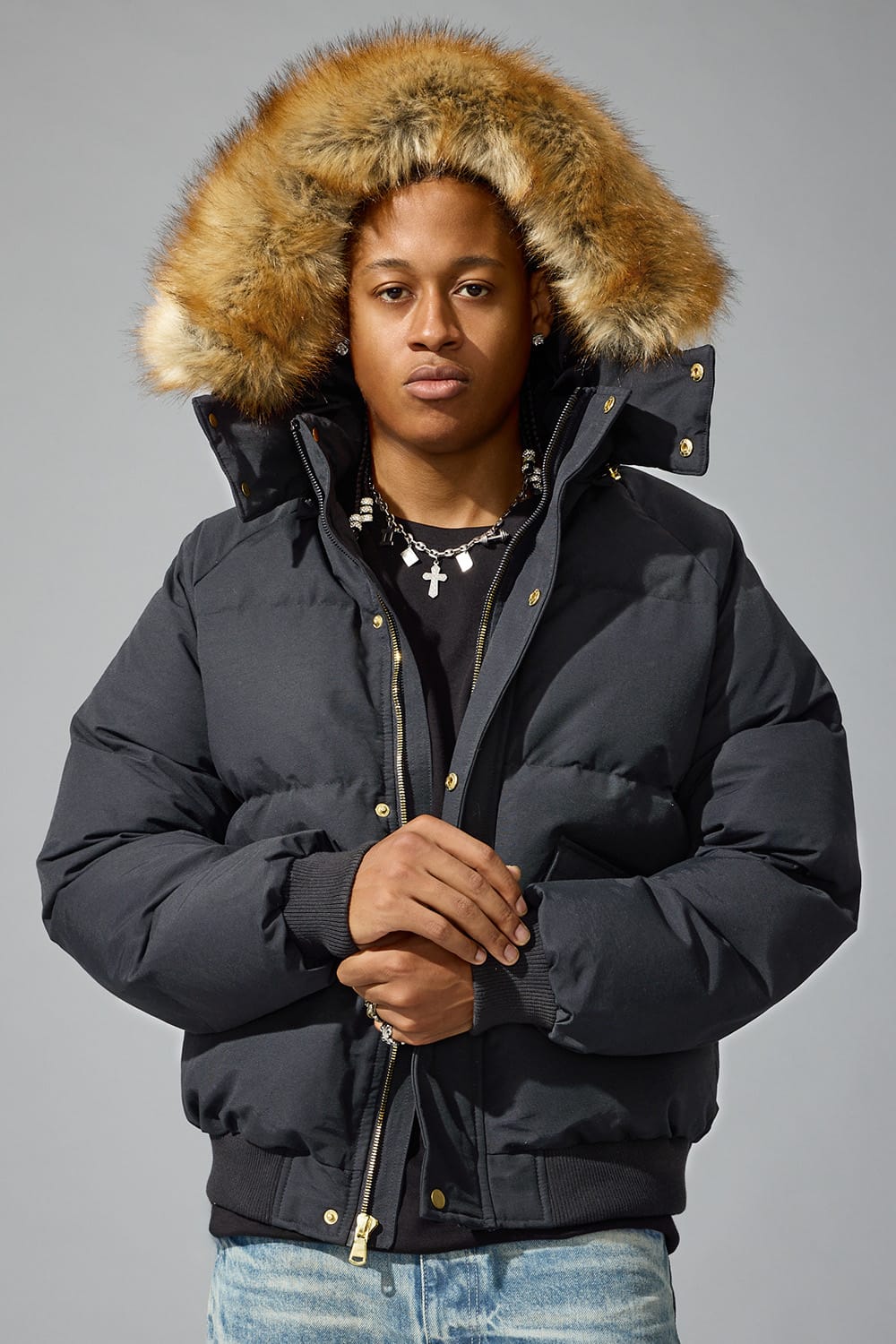 Jordan craig cross body bomber with black fur jacket - JACKET - Cityswagusa.com