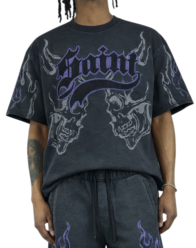 Rebel Minds saint rhinestone crop t-shirt by REBEL MINDS