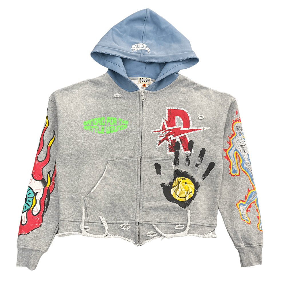 Roughplay rhinestone logo print hoodie (Runs small recommended size up) - HOODIE - Cityswagusa.com