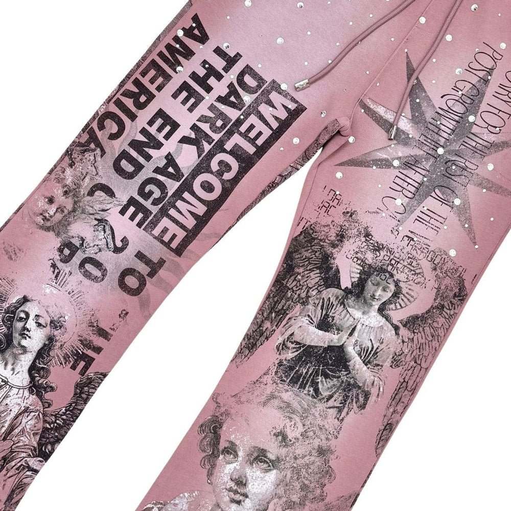 Rare Peace mad world rhinestone flared sweatpants - SWEAT PANT - Cityswagusa.com