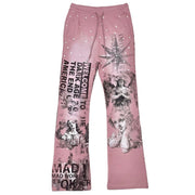 Rare Peace mad world rhinestone flared sweatpants - SWEAT PANT - Cityswagusa.com