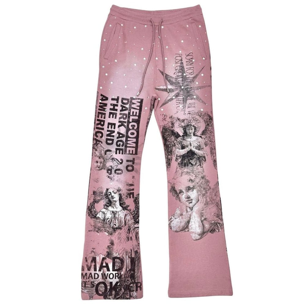 Rare Peace mad world rhinestone flared sweatpants - SWEAT PANT - Cityswagusa.com