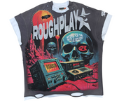 Rough play cutoff sleeves radio t-shirt by ROUGH PLAY