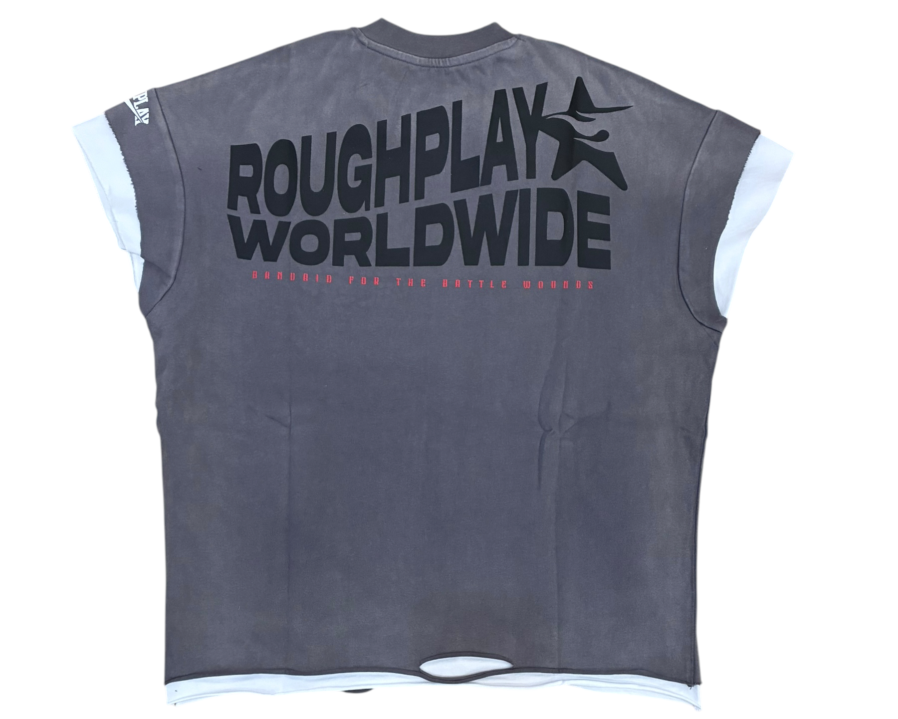 Rough play cutoff sleeves radio t-shirt by ROUGH PLAY