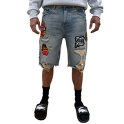 Black Light patched and ripped denim shorts - SHORTS - Cityswagusa.com