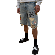Black Light patched and ripped denim shorts - SHORTS - Cityswagusa.com