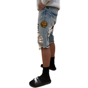 Black Light patched and ripped denim shorts - SHORTS - Cityswagusa.com