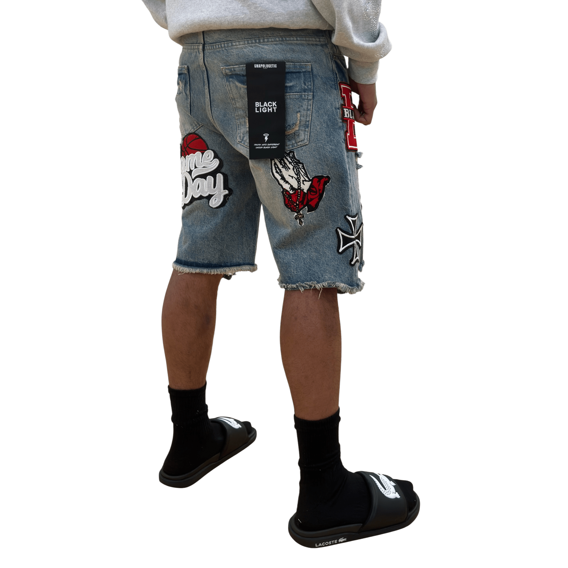 Black Light patched and ripped denim shorts - SHORTS - Cityswagusa.com
