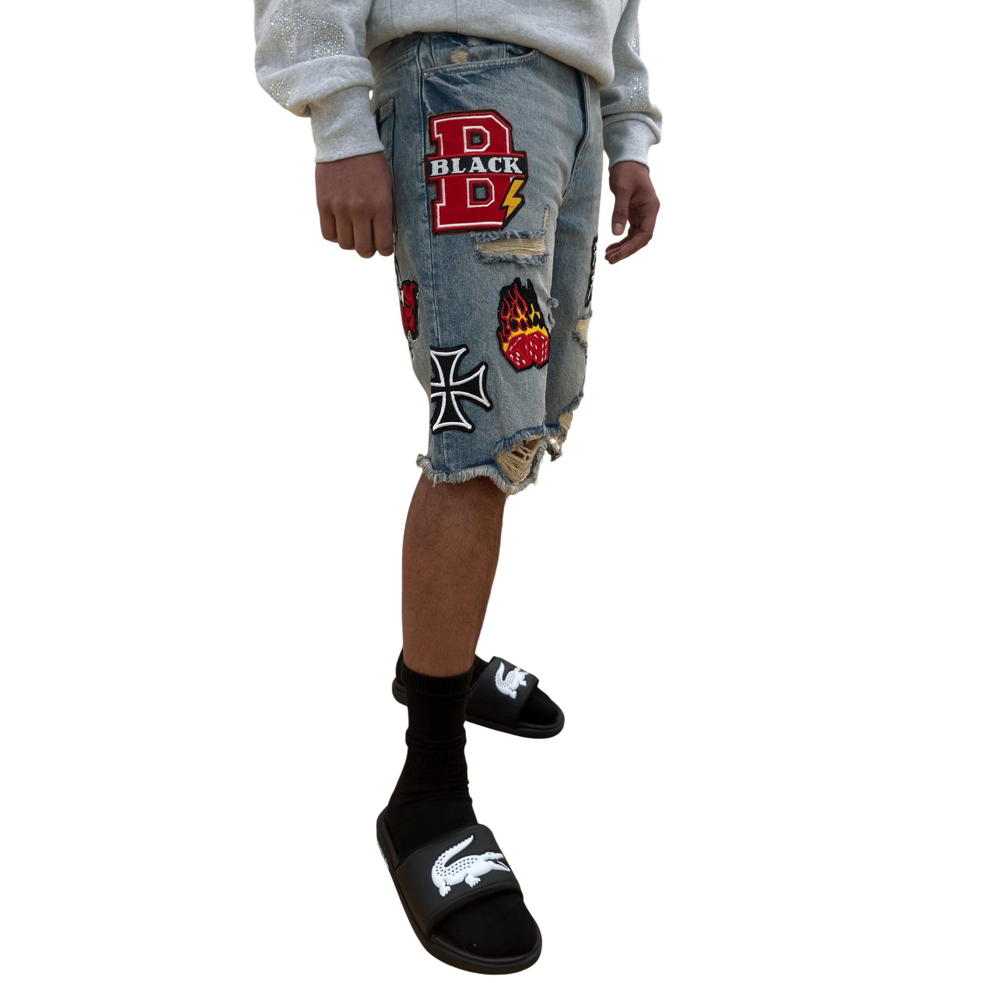 Black Light patched and ripped denim shorts - SHORTS - Cityswagusa.com