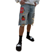 Black Light patched and ripped denim shorts - SHORTS - Cityswagusa.com
