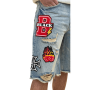 Black Light patched and ripped denim shorts - SHORTS - Cityswagusa.com