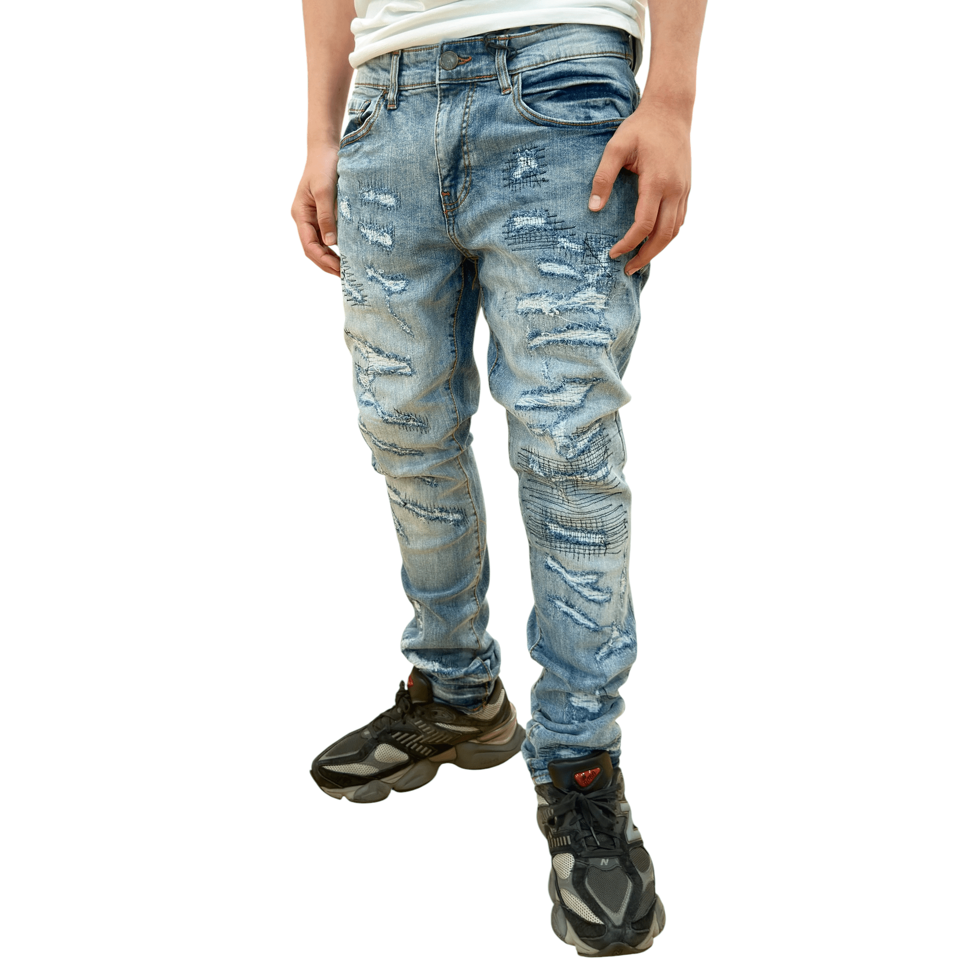 Dash heavy rip and repair slim fit denim - DENIM - Cityswagusa.com