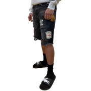 Black Light patched and ripped denim shorts - SHORTS - Cityswagusa.com