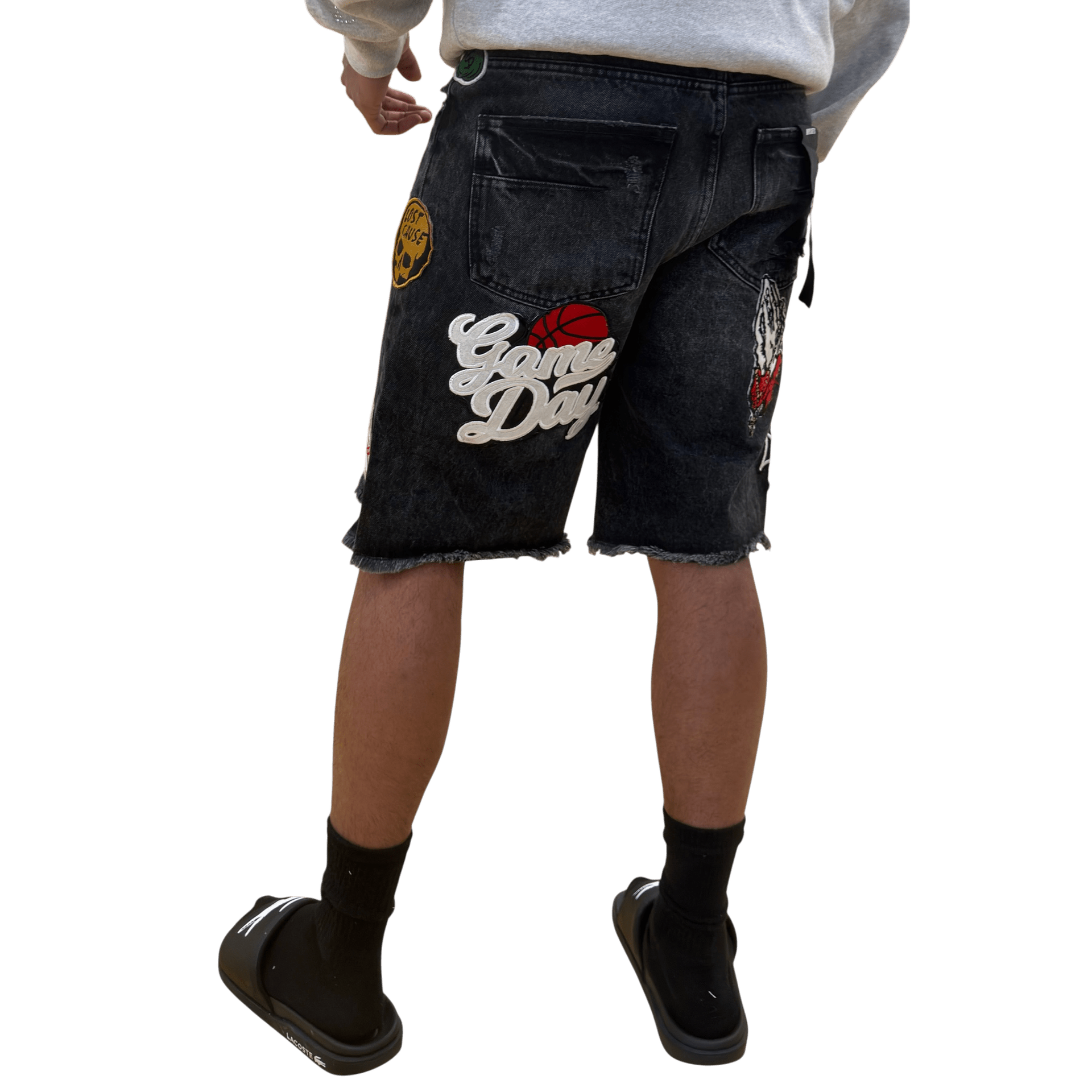 Black Light patched and ripped denim shorts - SHORTS - Cityswagusa.com